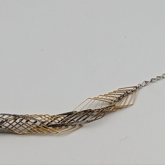 10K Yellow Gold 925 Sterling Silver Modernist Wire Abstract Necklace - Picture 5 of 11